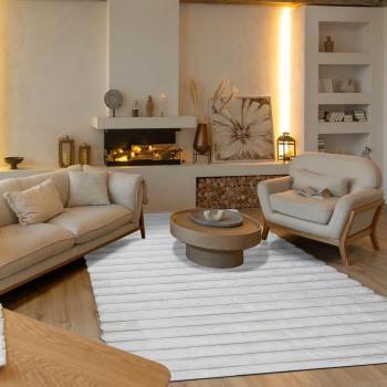 Tappeto in rilievo bianco morbido NORDIK LIGNES 160x230 cm