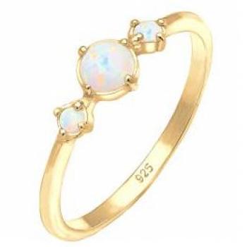 Fingerring ELLI Opal Rund Trio Vintage 925er Silber Fingerringe Gr. 56 mm