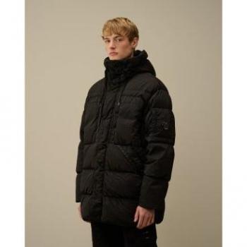 C.P. Company Black Long-Style Winter Jacket, M, Male