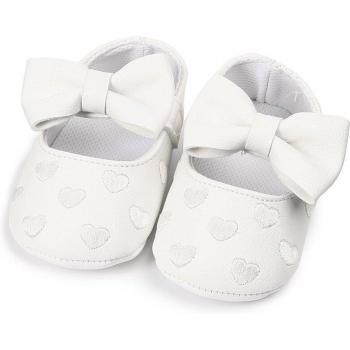 Newborn Girl Bowknot Heart Embroidered Soft Sole Leather Crib Shoes 0-18M