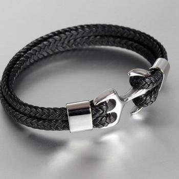 Brazalete de cuero con ancla de acero, diseño vintage para hombre, 2022