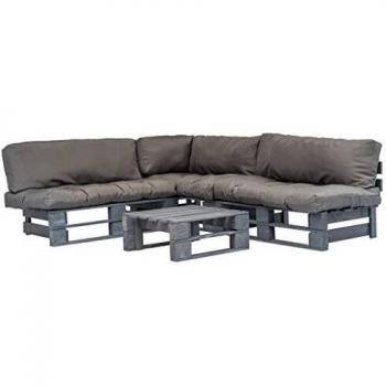 Set da Giardino in Pallet con Cuscini Grigi 4 pz in Legno