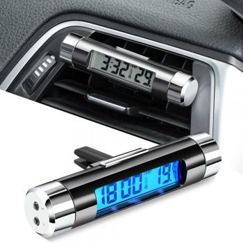 Horloge LCD portable pour voiture avec rétro-éclairage bleu et thermomètre