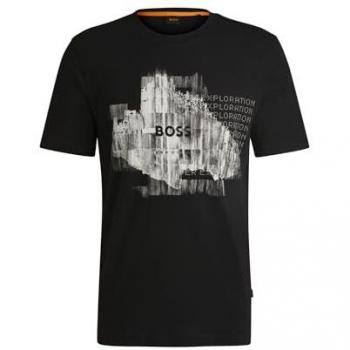 Boss Regular Fit Black Cotton T-Shirt for Men Size L