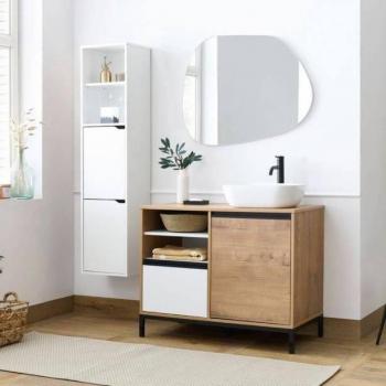 Paquete de muebles de baño modernos Támesis en Roble dorado y blanco con lavabo cerámico