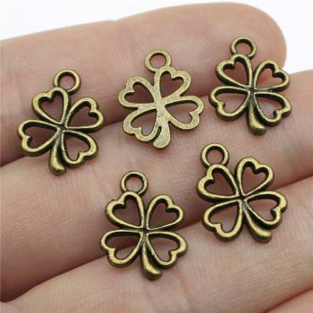 WYSIWYG 50pcs DIY Clover Flower Pendants 17x14mm Vintage Silver