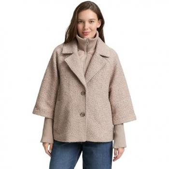Tom Tailor Bouclé Cape Jacke im 2-in-1-Stil, beige meliert, Größe XXL