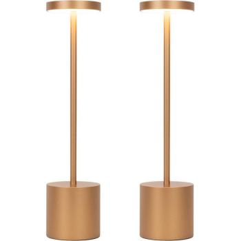 Paquete de 2 Lámparas de Mesa para Exterior Doradas con LED y Control de Intensidad Recargable