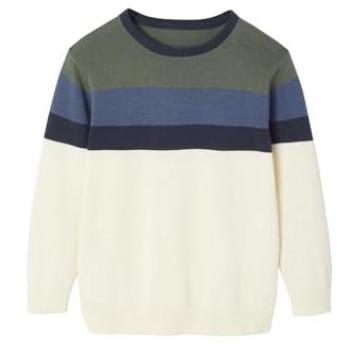Striped Colourblock Fine Knit Jumper – Sage Green, 9-10Y