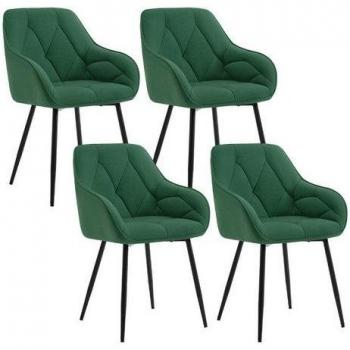 Sedia Set 4 pezzi, Velluto Verde Scuro, Gambe in Acciaio