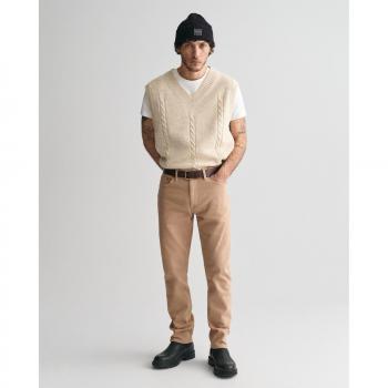 Pantalones de Sarga Gant, Beige 38/34 – Ajuste Regular