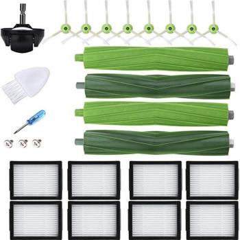 Aiperq Roomba Component Pack – 21 Accessories: 8 Filters, 8 Side Brushes, 4 Roller Brushes (E5–I8)