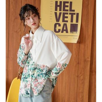 XITAO Spring Floral Ink Blouse for Women
