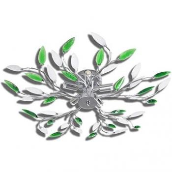 Modern Green and White Ceiling Pendant Light with Acrylic Crystal Leaf Arms for 5 E14Bulbs