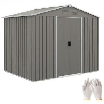 Outsunny Cobertizo Exterior 3,6 m² con 2 puertas correderas y techo inclinado, 236x174x190 cm, gris claro