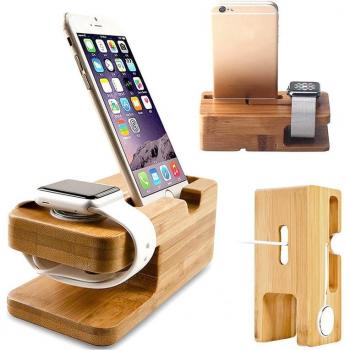 Bamboo Base Charging Station for iWatch and iPhone