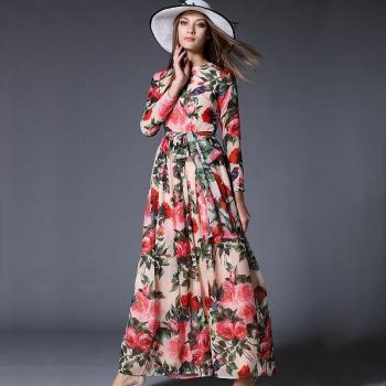 Elegancia Floral: Vestido Largo de Manga Larga