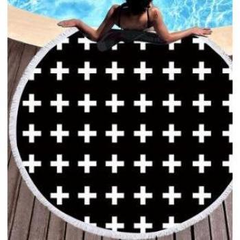 Printed Round Beach Towel with Tassels 150x150cm