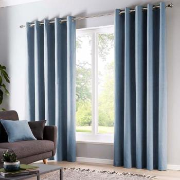 Fusion Sorbonne Light Blue 100% Cotton Eyelet Curtains Pair
