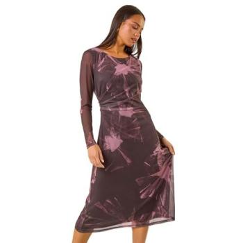 Roman Women’s Petite Chocolate Stretch Mesh Midi Dress – 18