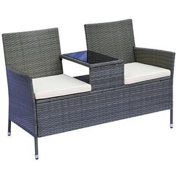 Outdoor Patio Armchair with Drink Table – Outsunny Rattan, Grey
