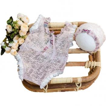 Baby Girl Newborn Photography Lace Romper and Hat Set