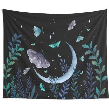 Tapiz de Pared con Estampado de Luna y Mariposas