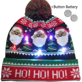 Shiny Jacquard Knit Christmas Hat with Lights