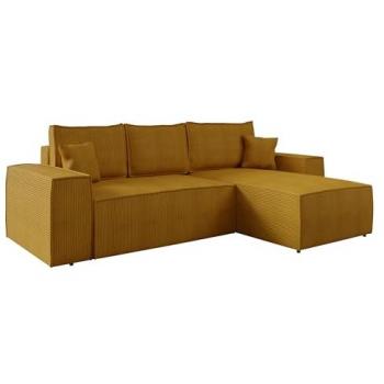 Sofá rinconero Clovis 108, amarillo, función de descanso y caja de ropa de cama, 279x181x94cm