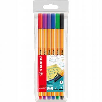 Pack de 6 stylos-feutres STABILO point 88 pointe fine 0,4 mm