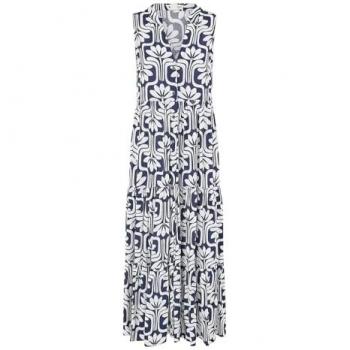 Yumi Navy Retro Print Relaxed Midi Dress – Size 10