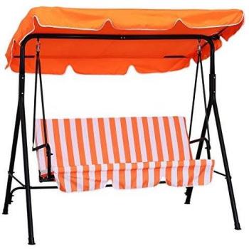 Balancelle de jardin 3 places avec toit imperméabilisé inclinaison réglable et coussins 1,72L x 1,1l x 1,52H m acier noir polyester orange