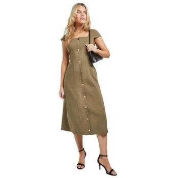 Dorothy Perkins Khaki Bengaline Midi Dress – Size 8