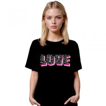 Fierce Flirt – Pink Leopard Text Tee for Women (Size: XL)