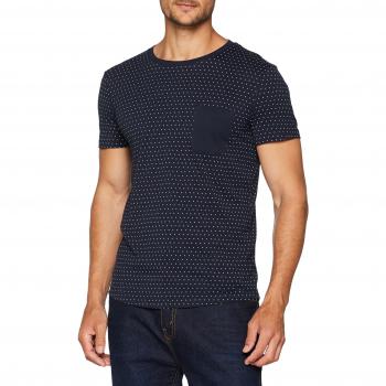 TOM TAILOR Denim Herren T-Shirt Rundhals Pünktchendruck und Kleiner Brusttasche, Blau, Sky Captain Blue 6901, XX-Large