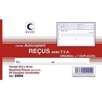 Formulaire Autocopiant 180x105mm Foliotage 50 Duplis Imprimés Tva Blanc