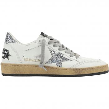 Golden Goose White/Silver Leather Ball Star Sneakers