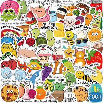 Cartoon Kids Learning Award Graffiti Stickers – 50 Pack (DIY Laptop, Fridge, Phone, Luggage, Fans, Party, Toy Decals)