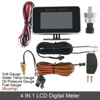 Universal 4-in-1 LCD Car Gauge: Voltage, Water Temp, Oil Pressure, Fuel Level