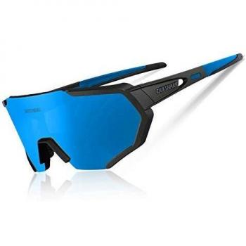 Lunettes de Course Polarisées Queshark avec 5 lentilles interchangeables (Noir Bleu)