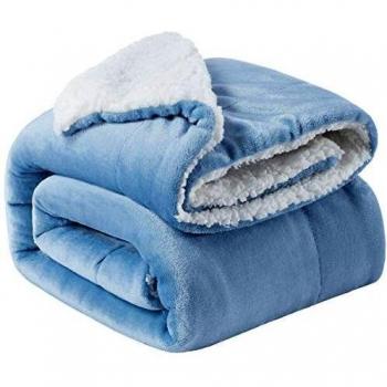 Plaid jeté en flanelle Sherpa Bedsure 150×200 cm bleu