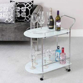 White Tempered Glass Drinks Cart