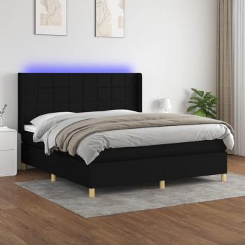 Letto a Molle con LED e Materasso 160x200 cm in Tessuto Nero