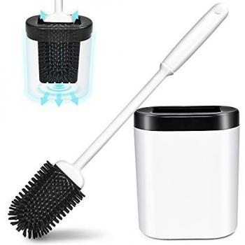 XOC Toilet Brush with Silicone Head and Holder for Bathroom Wall Mount (Deep Cleaner, White)