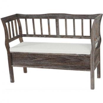 MCW Sitzbank H207, Braune Holzbank mit Kissen und Staufach