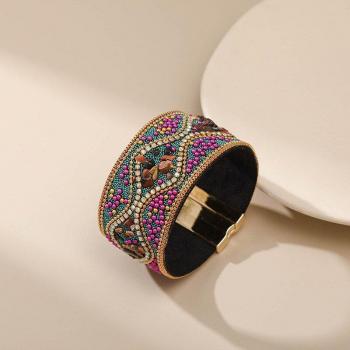 Bracelet rétro style punk femme turquoise strass