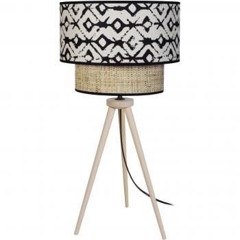 Lampe à poser trépied en bois naturel Cochin T avec abat-jour en tissu beige et noir 30x50 cm