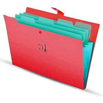 Pink Office File Folder with 5 Adjustable Pockets and Secure Buckle Clip