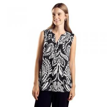 Street One Dames Mouwloze Shirt met Print, Zwart, Maat 44