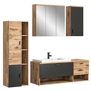 Xonox.home Badmöbel-Set Badezimmer-Set Grado, Nox Oak / grau, 4-teilig, (4-St)